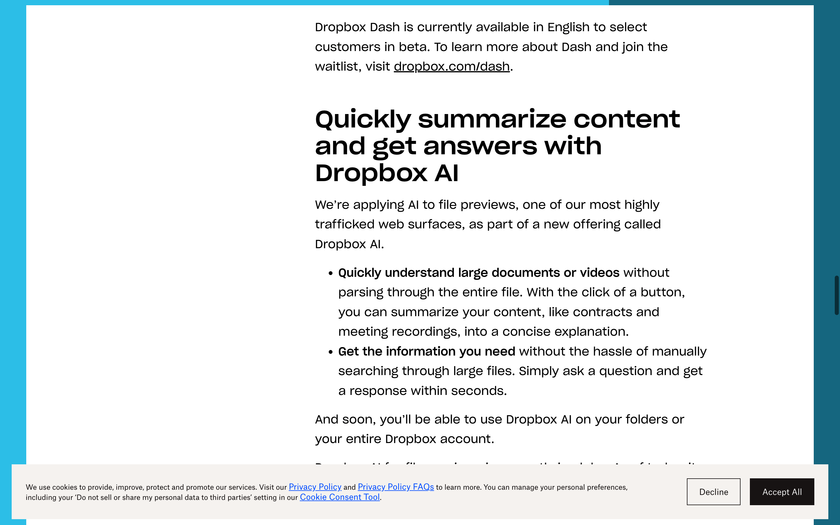 Screenshot of Dropbox AI