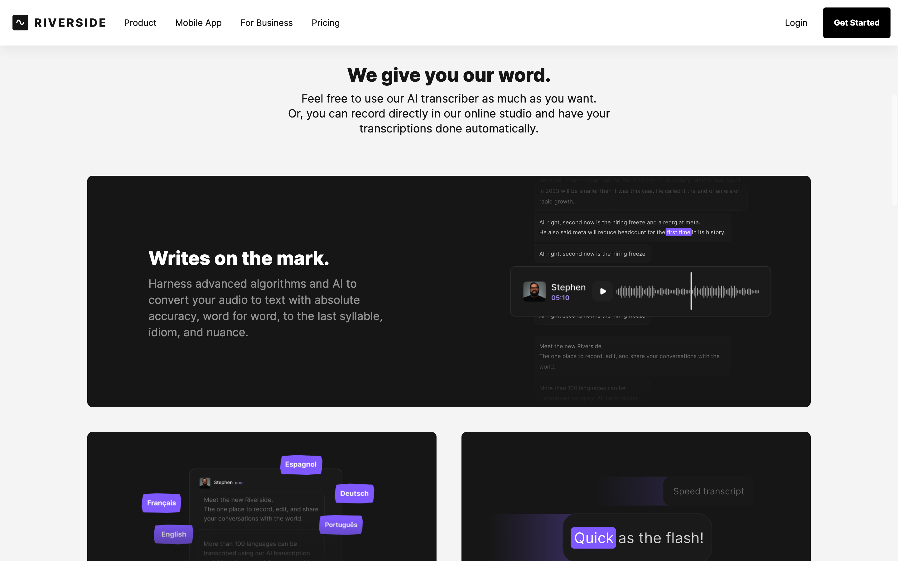 Screenshot of AI Transcriptions by Riverside