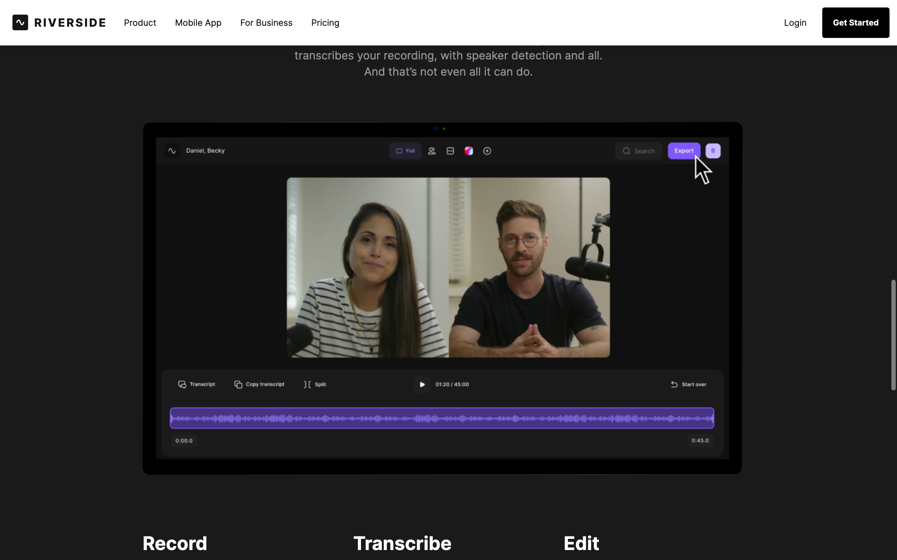 Screenshot of AI Transcriptions by Riverside
