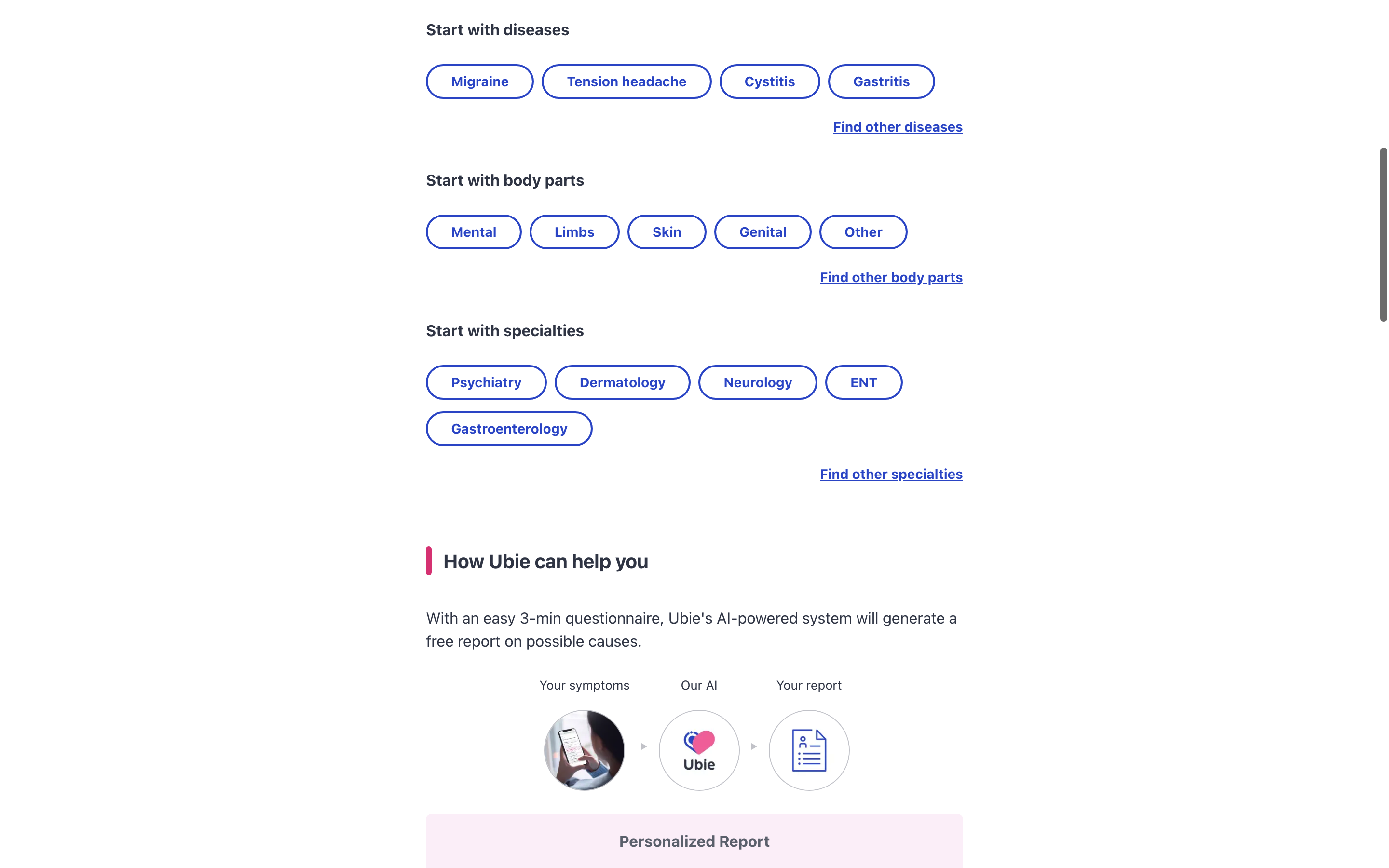 Screenshot of Ubie AI Symptom Checker
