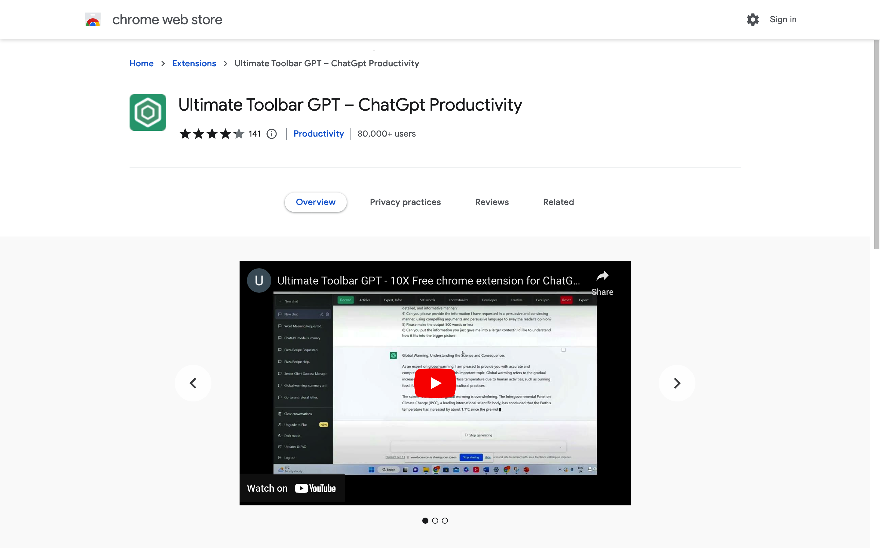 Screenshot of Ultimate Toolbar GPT