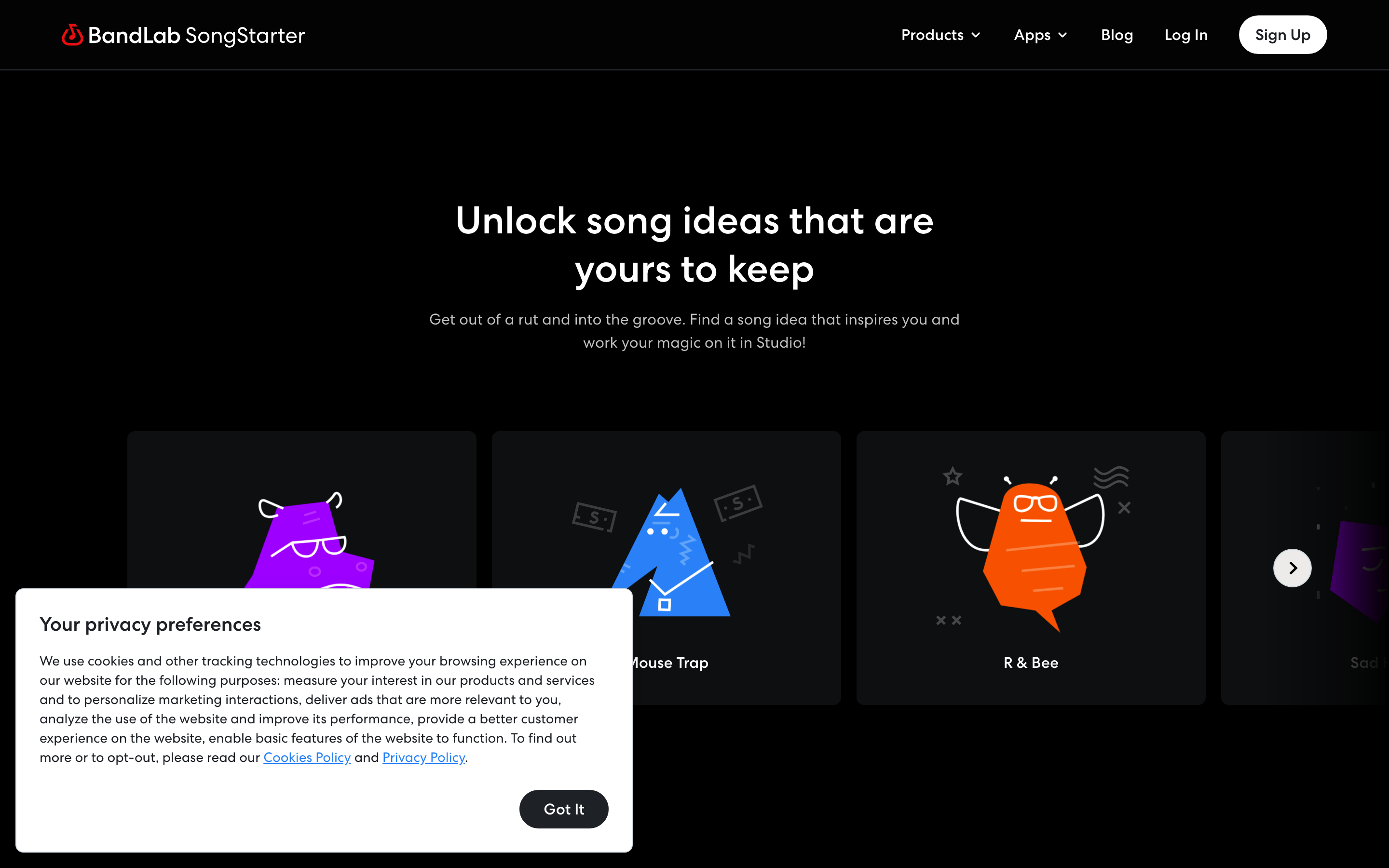 Screenshot of SongStarter