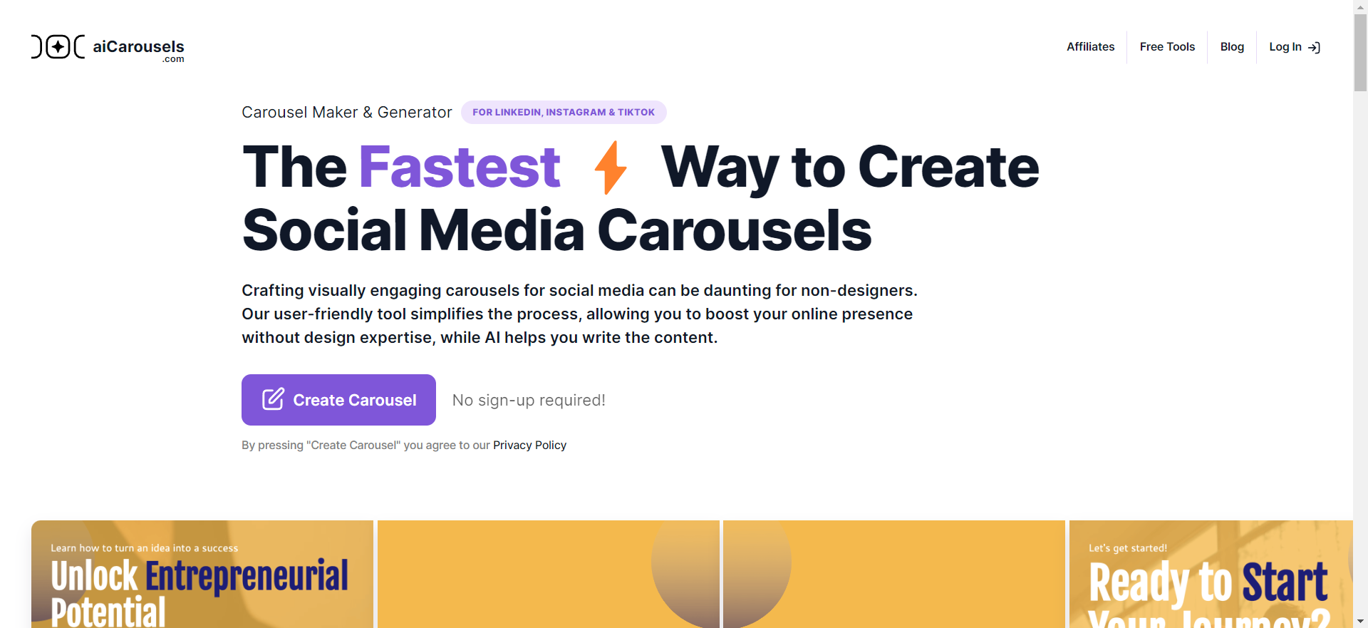 Screenshot of aiCarousels 2.0