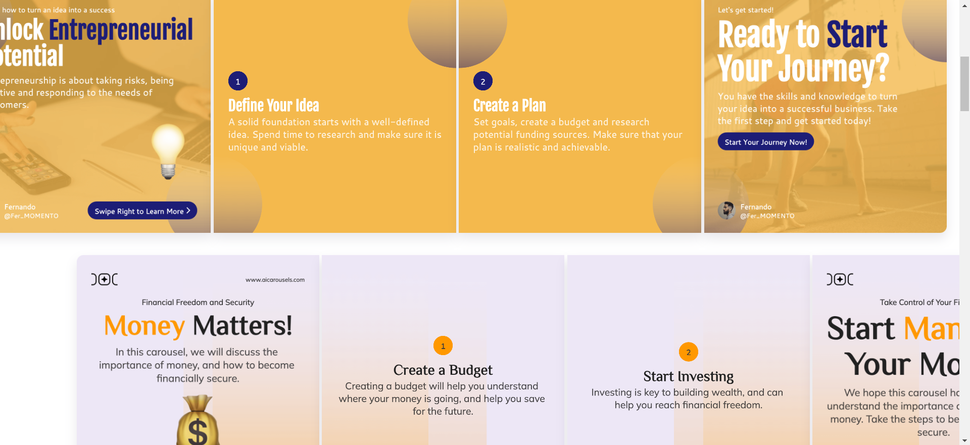 Screenshot of aiCarousels 2.0