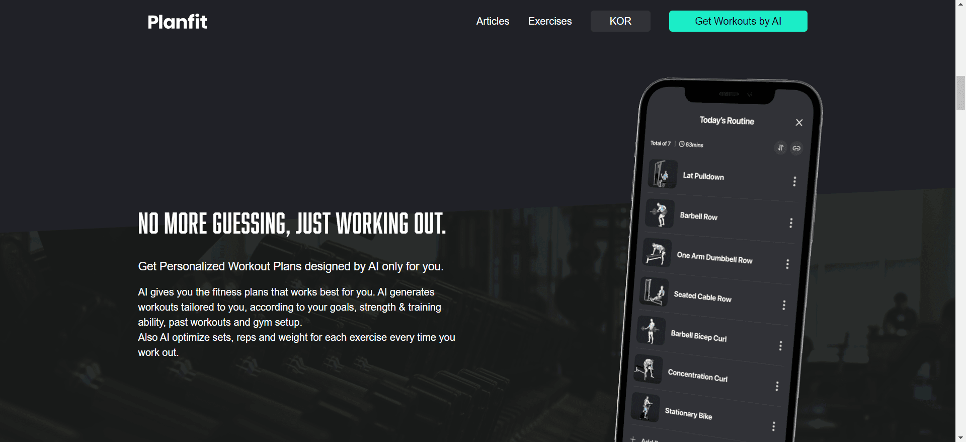 Screenshot of Planfit