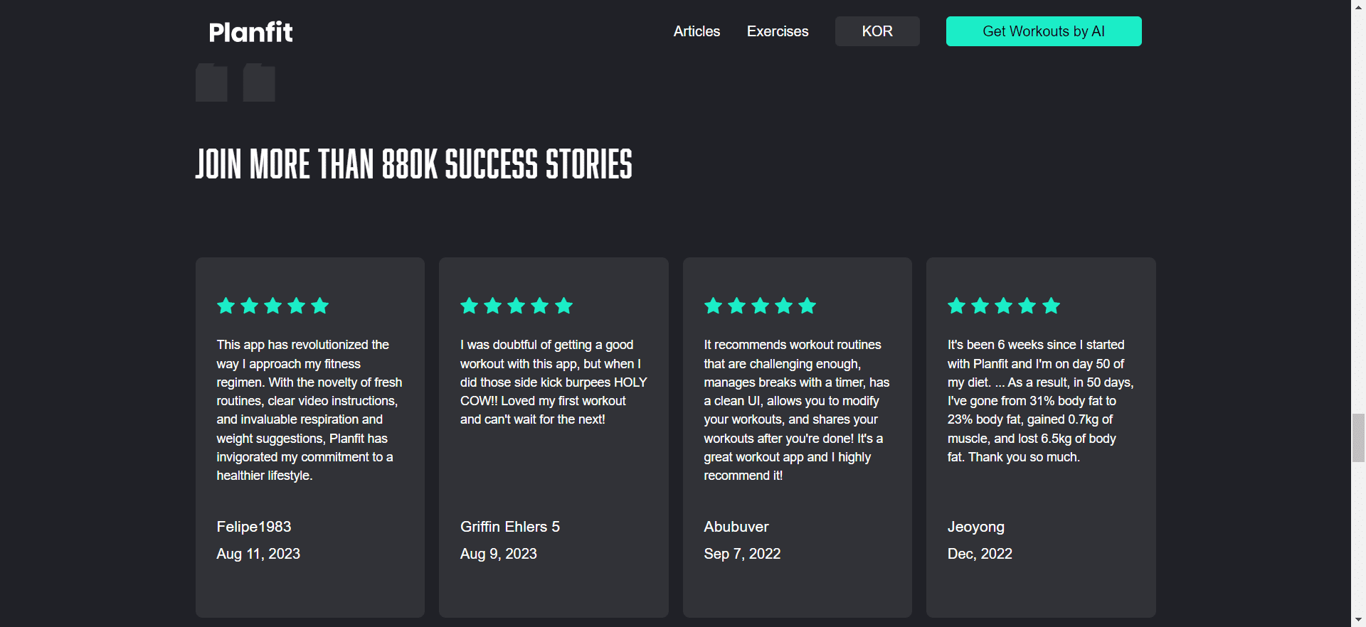 Screenshot of Planfit